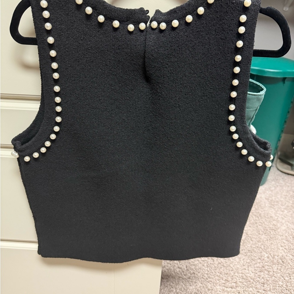 Anthropologie Black Sleeveless Top with Pearl Accents - Picture 4 of 5